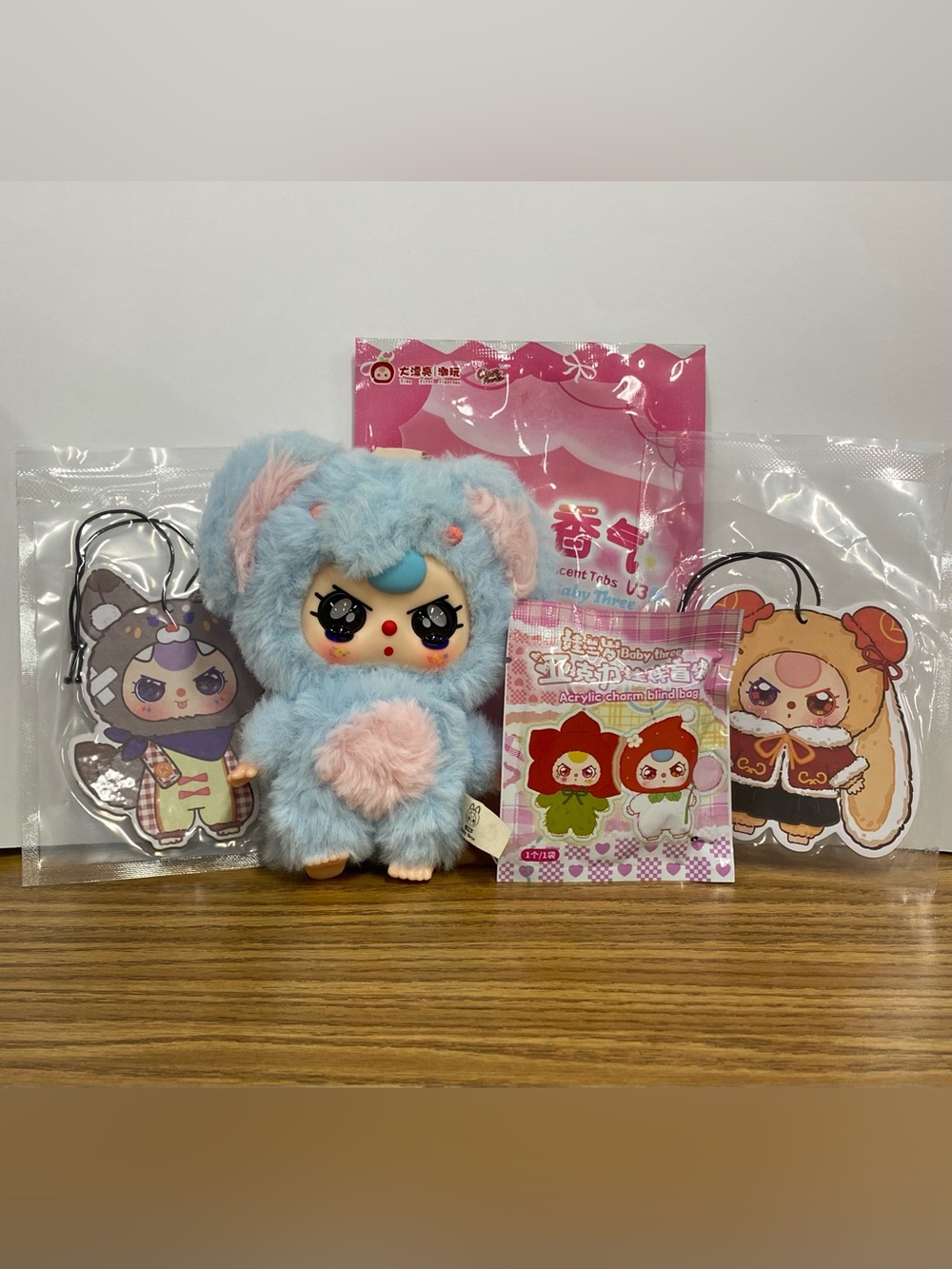 Baby Three Plush Pendant, Scent, and Charm Set